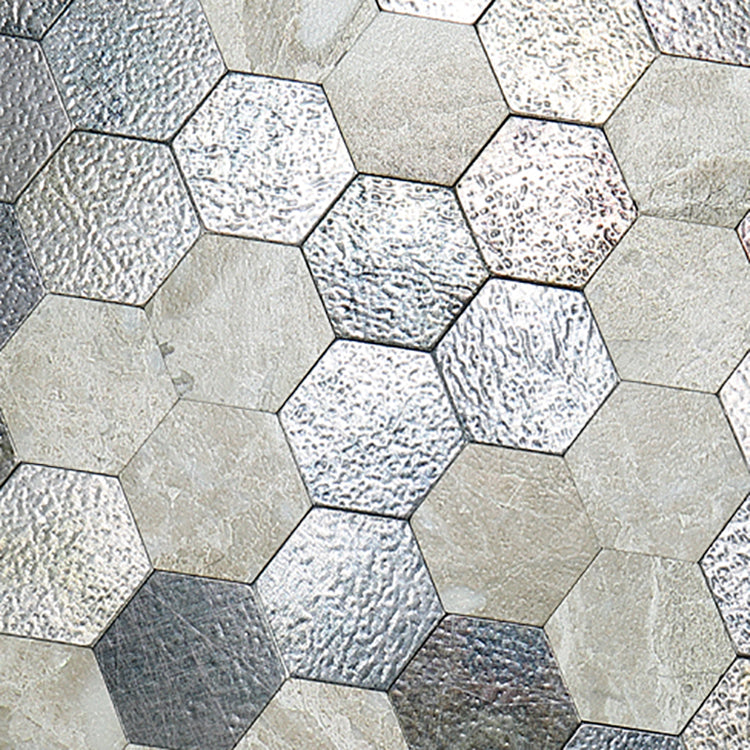 BowLift | Hexagonal Mosaic Tiles Metal Peel and Stick Tiles for Kitchen and Bathroom, 11.8" x 11.8"