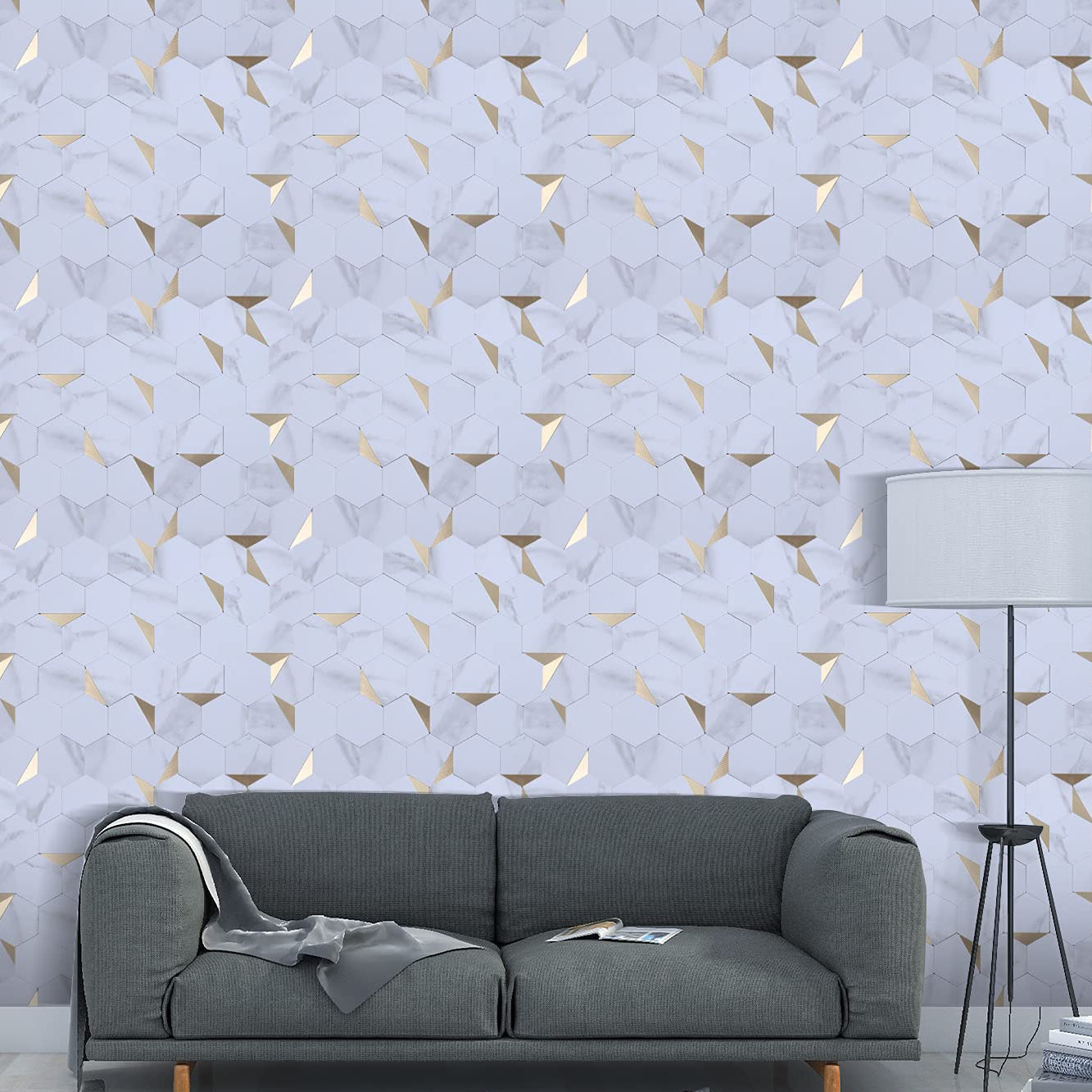 BowLift | Hexagonal Mosaic Tiles Metal Peel and Stick Tiles for Kitchen and Bathroom, 11.8" x 11.8"