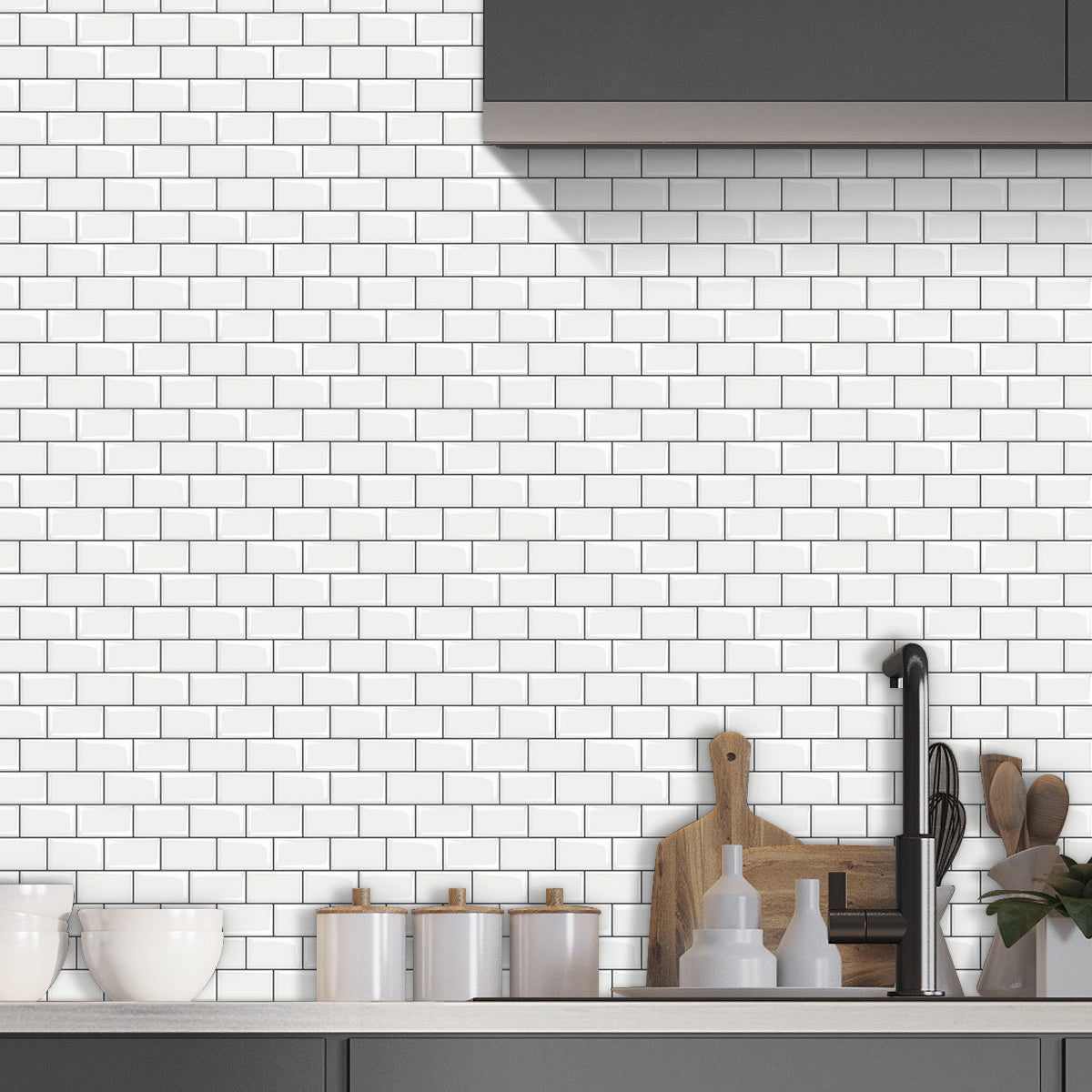 BowLift | 12"x 12" Resin Mosaic Tiles Square Self-Adhesive Tiles for Backsplash & Wall Tile