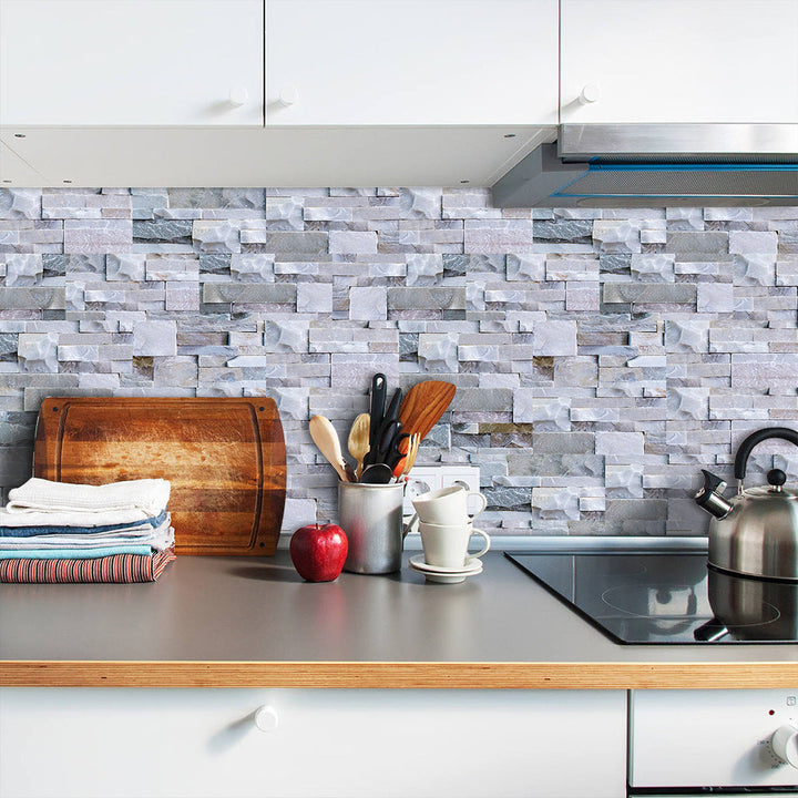 BowLift | Modern Gray PVC Peel and Stick Tiles Rectangular Stacked Stone Mosaic Tile