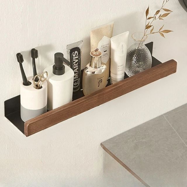BowLift | Solid Wood Bathroom Shelf – No-Drill Wall-Mounted Organiser Rack