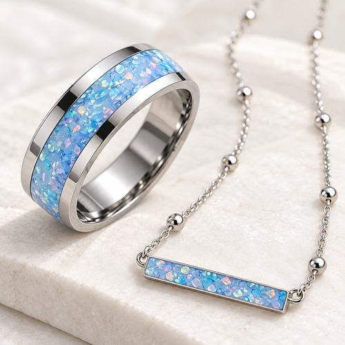 Opal Inlay Comfort-Fit Wedding Band Bowlift