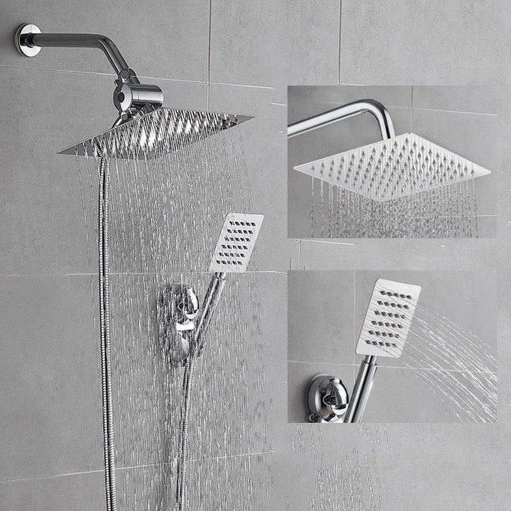 BowLift | Silver Square Double Shower Head Modern Water Filtration Wall-Mounted Shower Head