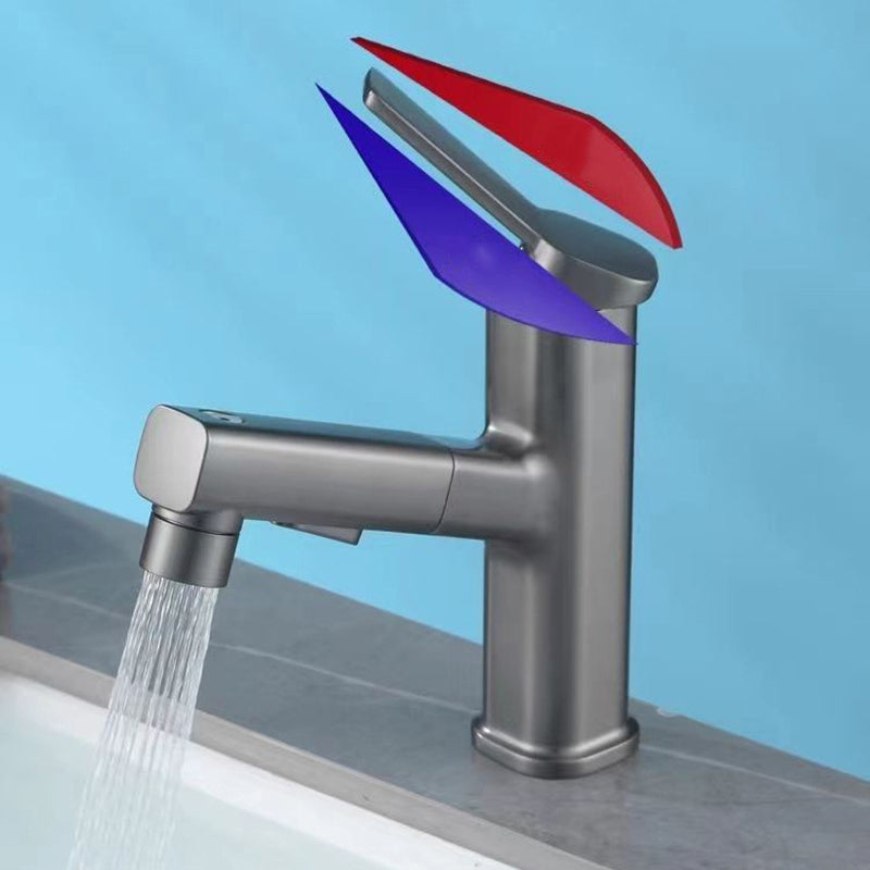 BowLift | Modern bathroom sink faucet with brass lever handles and swivel spout