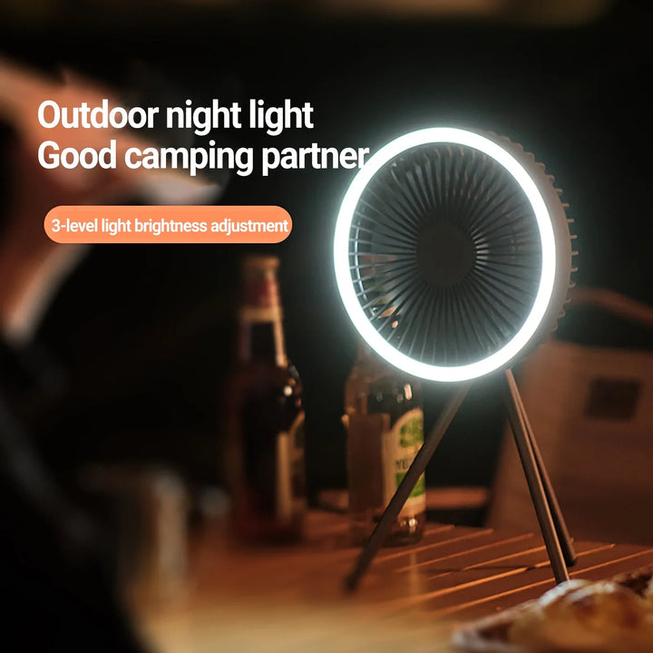 Rechargeable 10,000mAh Camping Fan with LED Lighting and Power Bank | Bowlift