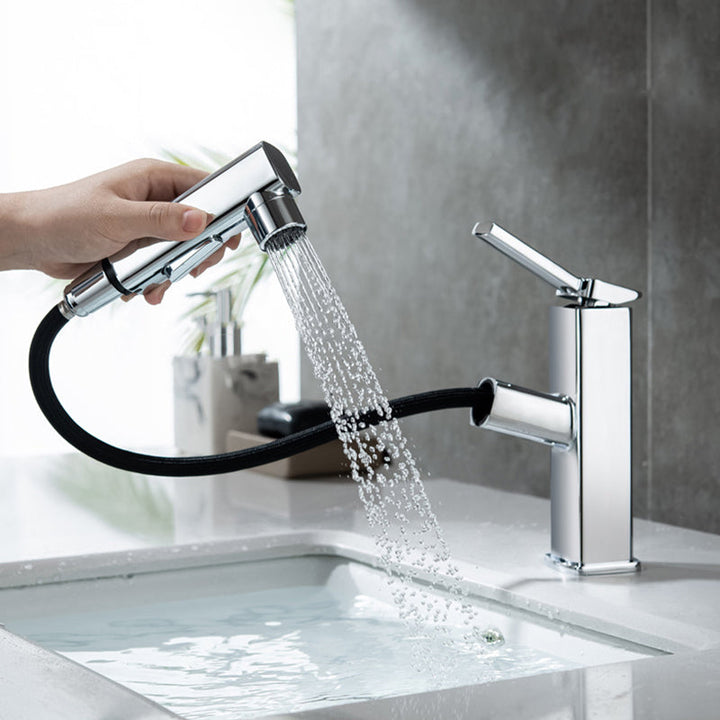 BowLift | Contemporary Vessel Sink Faucet Copper Single Handle Low Arc Pull Down Vessel Faucet