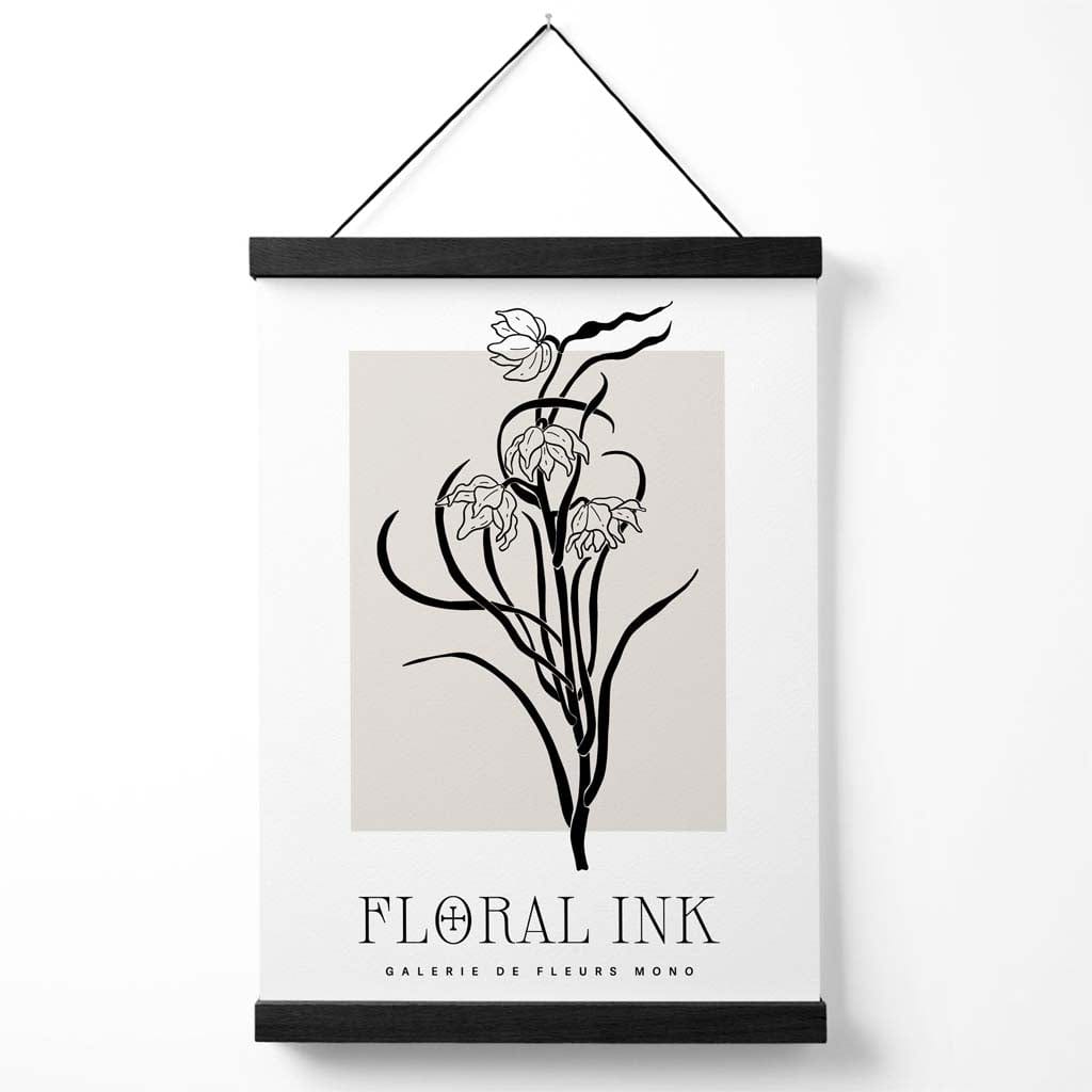 Black and beige daffodils floral ink drawing poster with hanger | Bowlift
