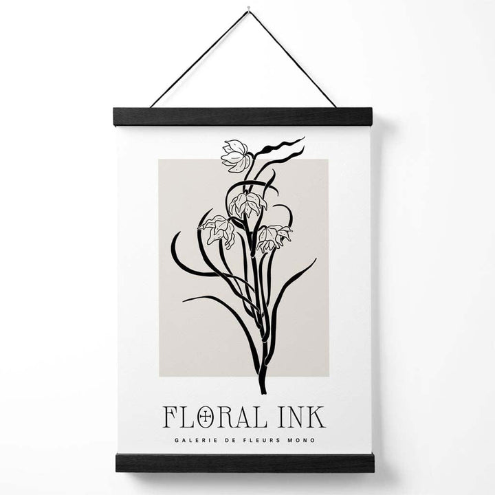 Black and beige daffodils floral ink drawing poster with hanger | Bowlift