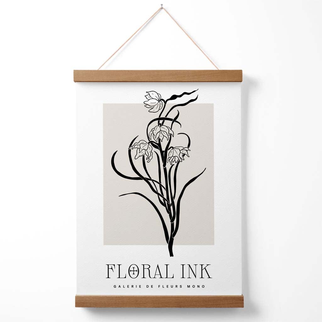 Black and beige daffodils floral ink drawing poster with hanger | Bowlift