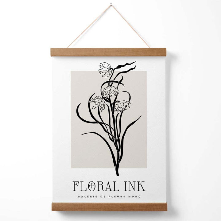 Black and beige daffodils floral ink drawing poster with hanger | Bowlift
