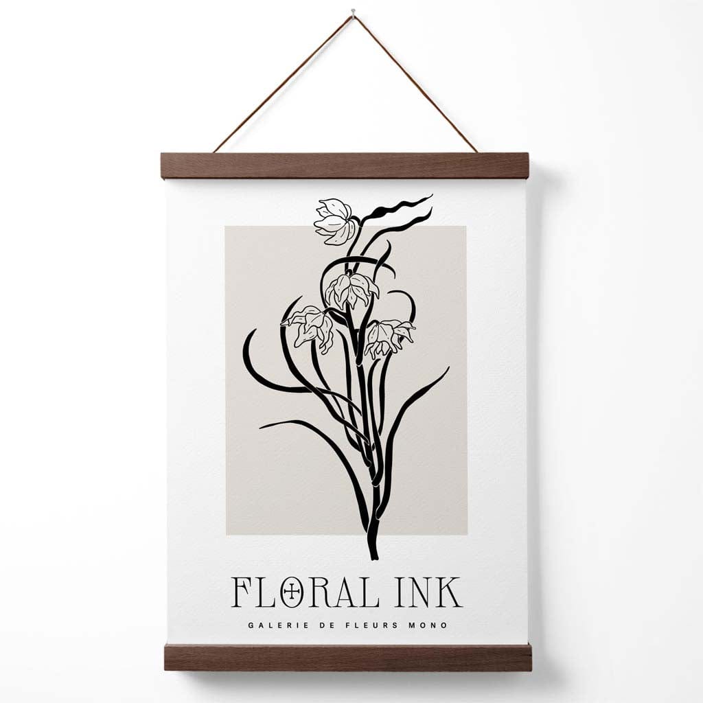Black and beige daffodils floral ink drawing poster with hanger | Bowlift