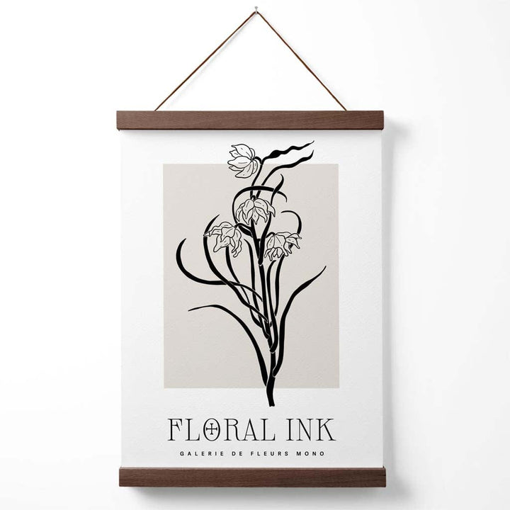 Black and beige daffodils floral ink drawing poster with hanger | Bowlift