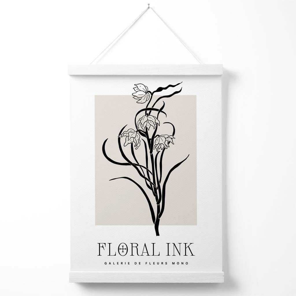 Black and beige daffodils floral ink drawing poster with hanger | Bowlift