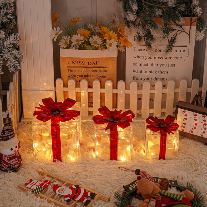 BowLift | GlowBox LED Gift Boxes – Set of 3 Illuminated Christmas Gifts for Indoor and Outdoor