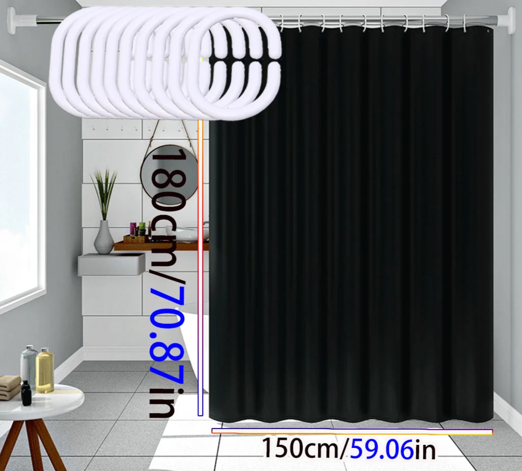 AquaShield Black Shower Curtain – Waterproof, Stylish and Eco-Friendly – Pure Black Design Bowlift
