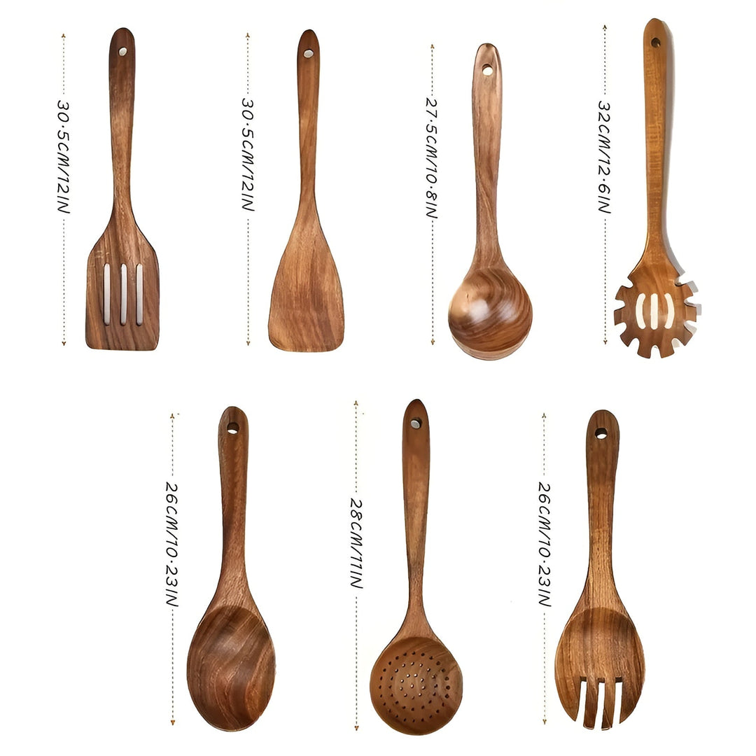 7-Piece Wooden Kitchen Utensil Set for Pans and Daily Cooking | Bowlift