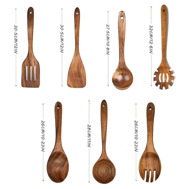 7-Piece Wooden Kitchen Utensil Set for Pans and Daily Cooking | Bowlift