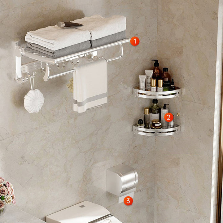 BowLift | Modern Polished Chrome Bathroom Accessories Set Bath Shelf/Towel Holder/Paper Holder included