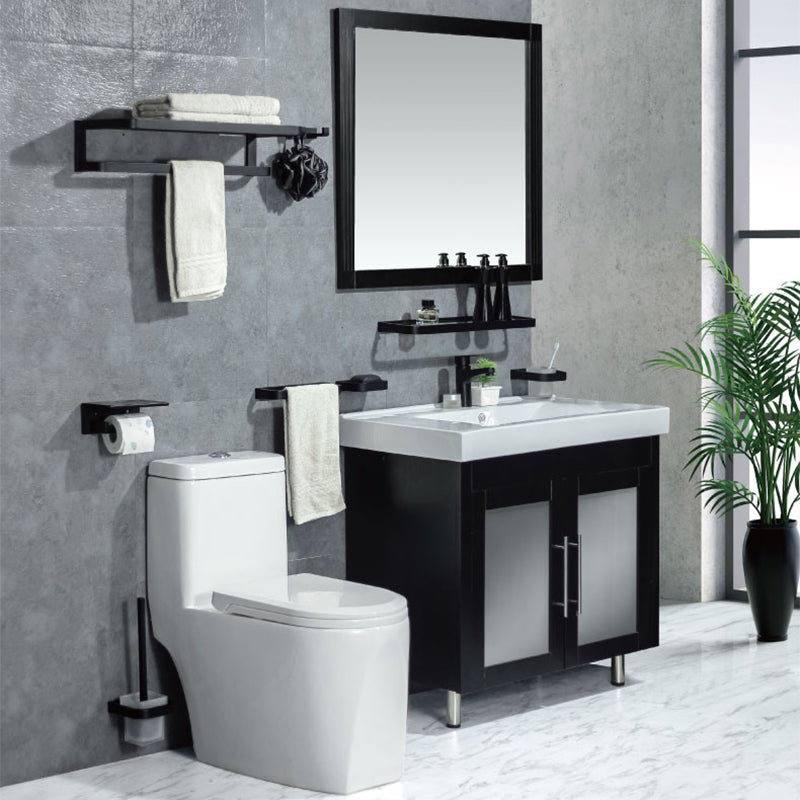 BowLift | Modern Classic Bathroom Accessories Set in Stainless Steel Matte Black Bathrobe Hook/Towel Ring Bar
