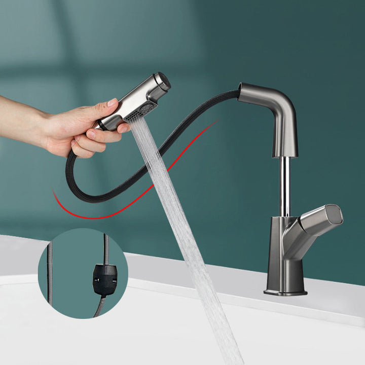 BowLift | Brass Contemporary Sink Faucet Pull-Out Round Bathroom Faucet