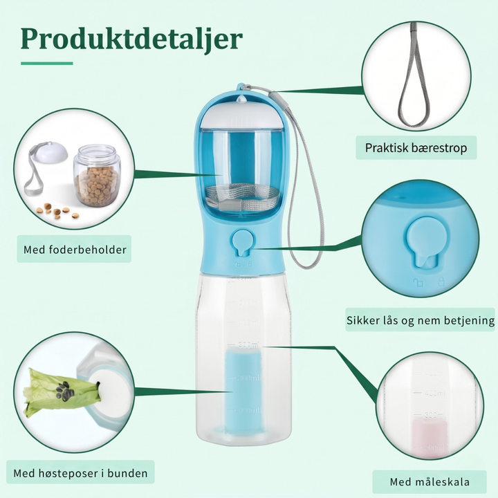 TrailBuddy™ – 3-in-1 Dog Water Bottle with Food Box | Bowlift