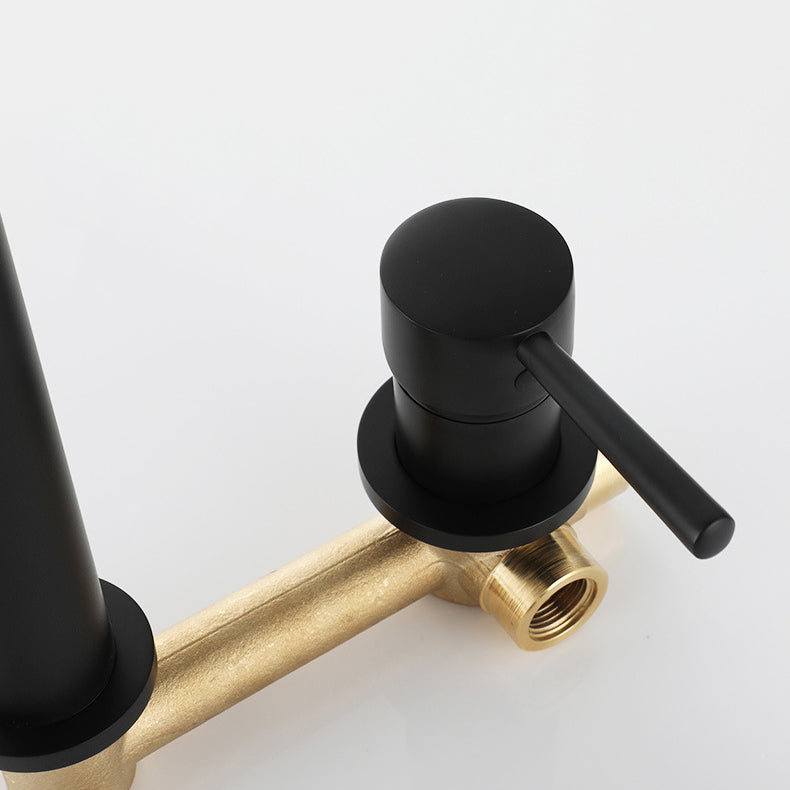 BowLift | Industrial Sink Faucet Brass Lever Handles Low Arc Wall Mounted Bathroom Faucet