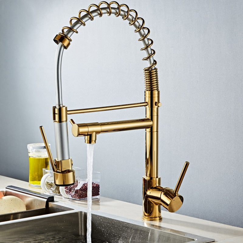 BowLift | Glam Basin Faucet Brass Lever Handles Spring Neck Three-Function Bathroom Sink Tap