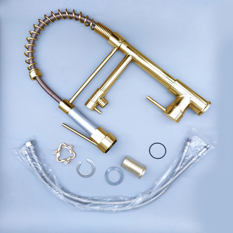 BowLift | Glam Basin Faucet Brass Lever Handles Spring Neck Three-Function Bathroom Sink Tap