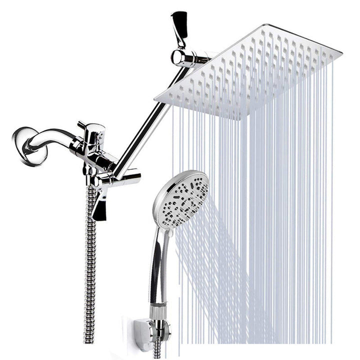 BowLift | Modern Style Dual Showerhead 9-Spray Silver Wall-Mounted Showerhead