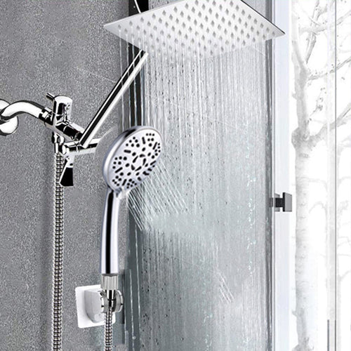BowLift | Modern Style Dual Showerhead 9-Spray Silver Wall-Mounted Showerhead