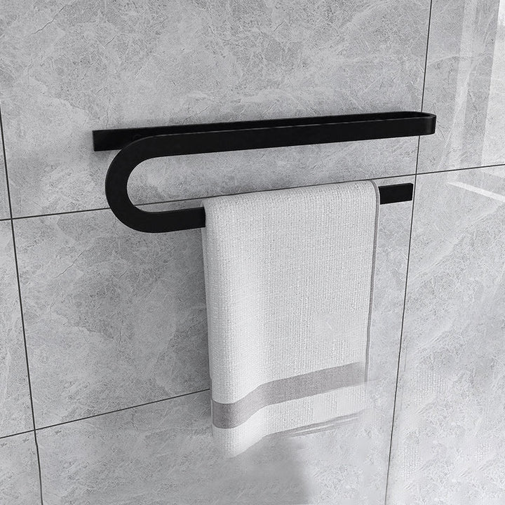 BowLift | Black 6-piece Bathroom Accessory Set Modern Shower Curtain Rod / Bathrobe Hooks and Towel Bar