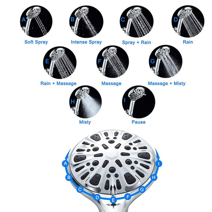BowLift | Modern Shower Head for Bathroom 9-Jet Round Wall-Mounted Shower Head