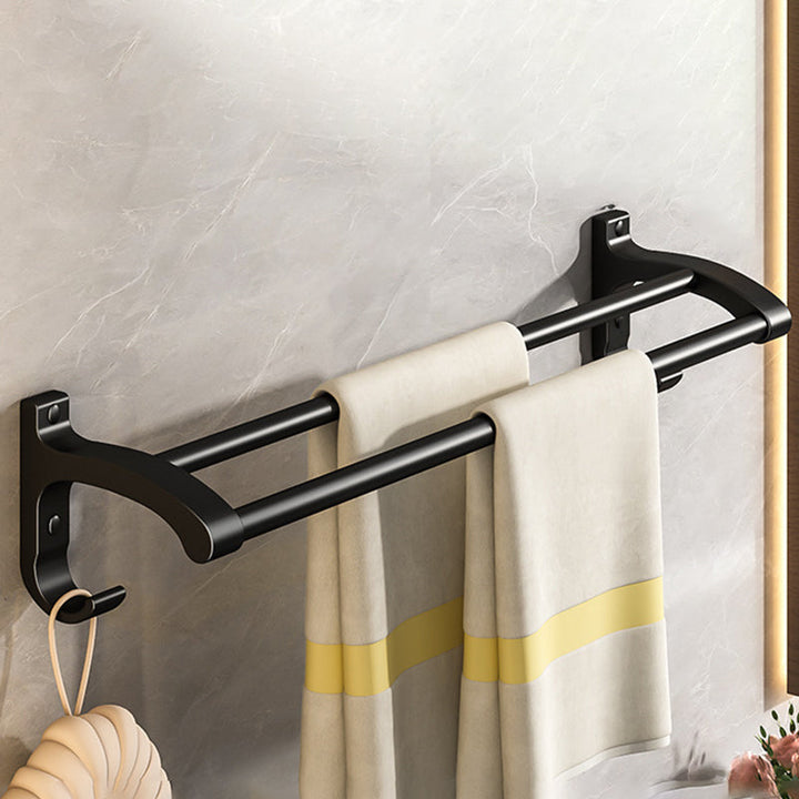BowLift | Black Aluminum Bathroom Accessory Set Modern Bathroom Shelf / Towel Bar & Paper Holder
