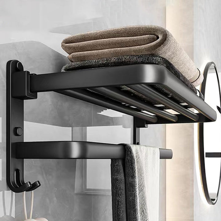 BowLift | Black Aluminum Bathroom Accessory Set Modern Bathroom Shelf / Towel Bar & Paper Holder