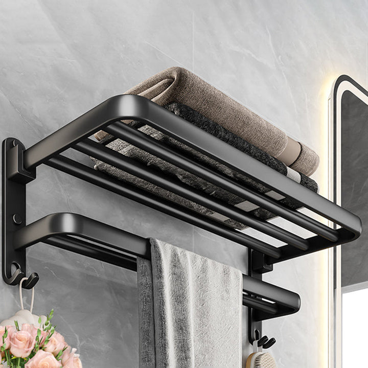 BowLift | Black Aluminum Bathroom Accessory Set Modern Bathroom Shelf / Towel Bar & Paper Holder