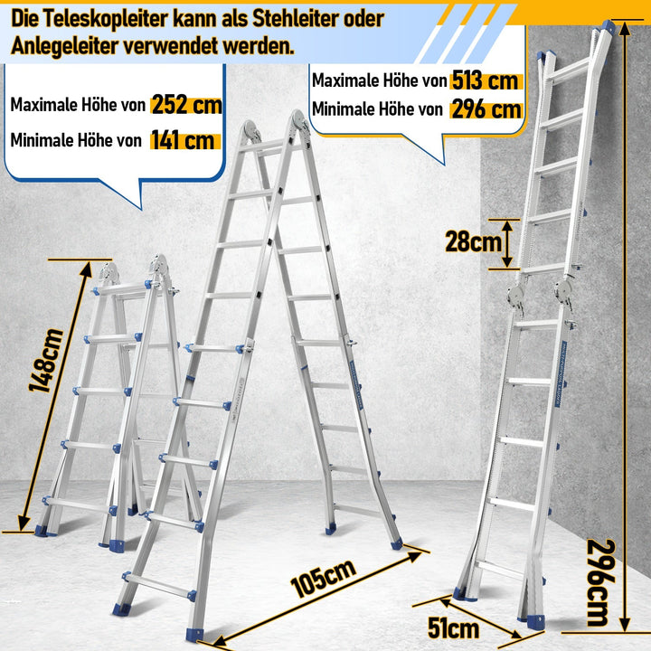 Telescopic ladder Multifunctional ladder 3 in 1 Aluminum ladder | Bowlift