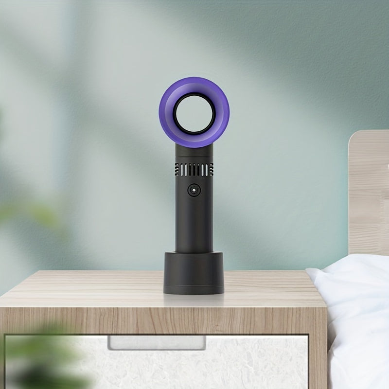 1pc USB Rechargeable Bladeless Handheld Fan - Portable Mini Desk Fan with 3 Speeds for Travel, Camping, Office, and Room Use | Bowlift
