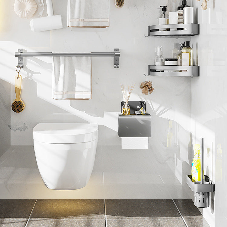 BowLift | Modern Metal Bath Accessory Set Polished Silver Bath Shelf/Paper Holder/Towel Hook