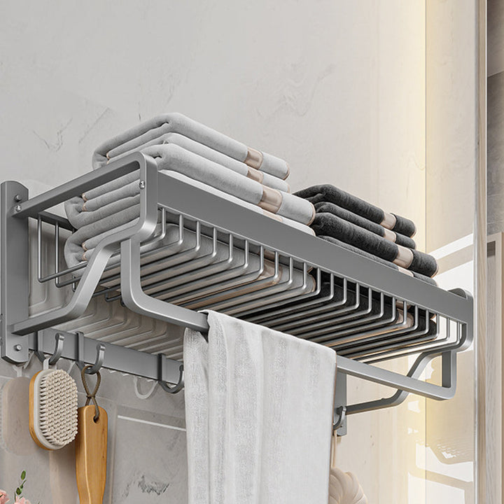 BowLift | Modern Metal Bath Accessory Set Polished Silver Bath Shelf/Paper Holder/Towel Hook