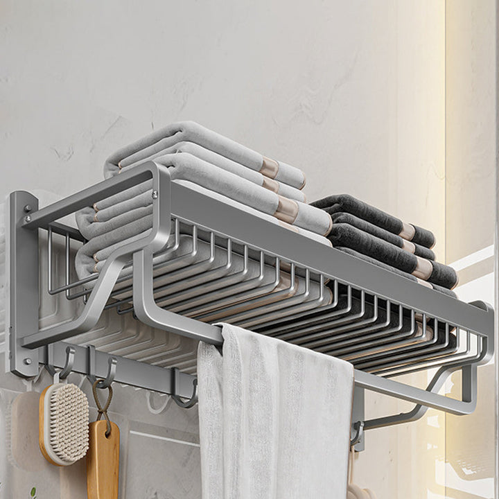 BowLift | Modern Metal Bath Accessory Set Polished Silver Bath Shelf/Paper Holder/Towel Hook