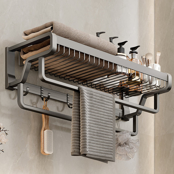 BowLift | Aluminum modern bathroom accessories set polished gray bathroom shelf/paper holder/robe hook