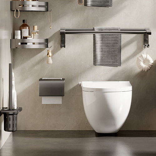 BowLift | Aluminum modern bathroom accessories set polished gray bathroom shelf/paper holder/robe hook