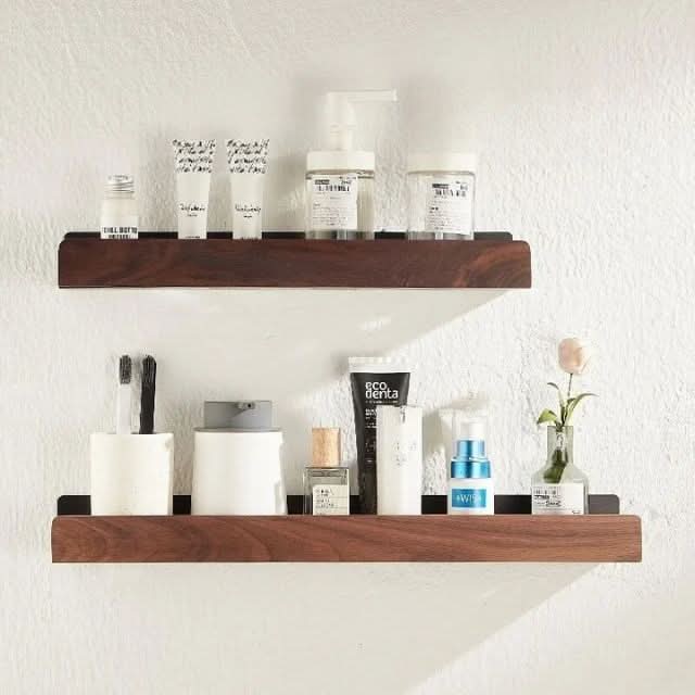 BowLift | No-Drill Solid Wood Bathroom Wall Shelf