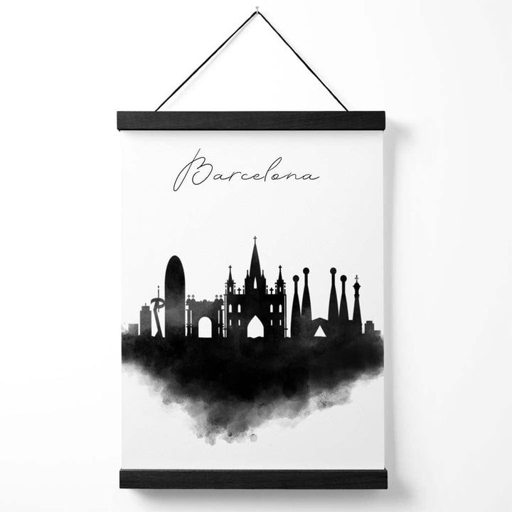 Barcelona Watercolor Skyline City Poster with Hanger | Bowlift