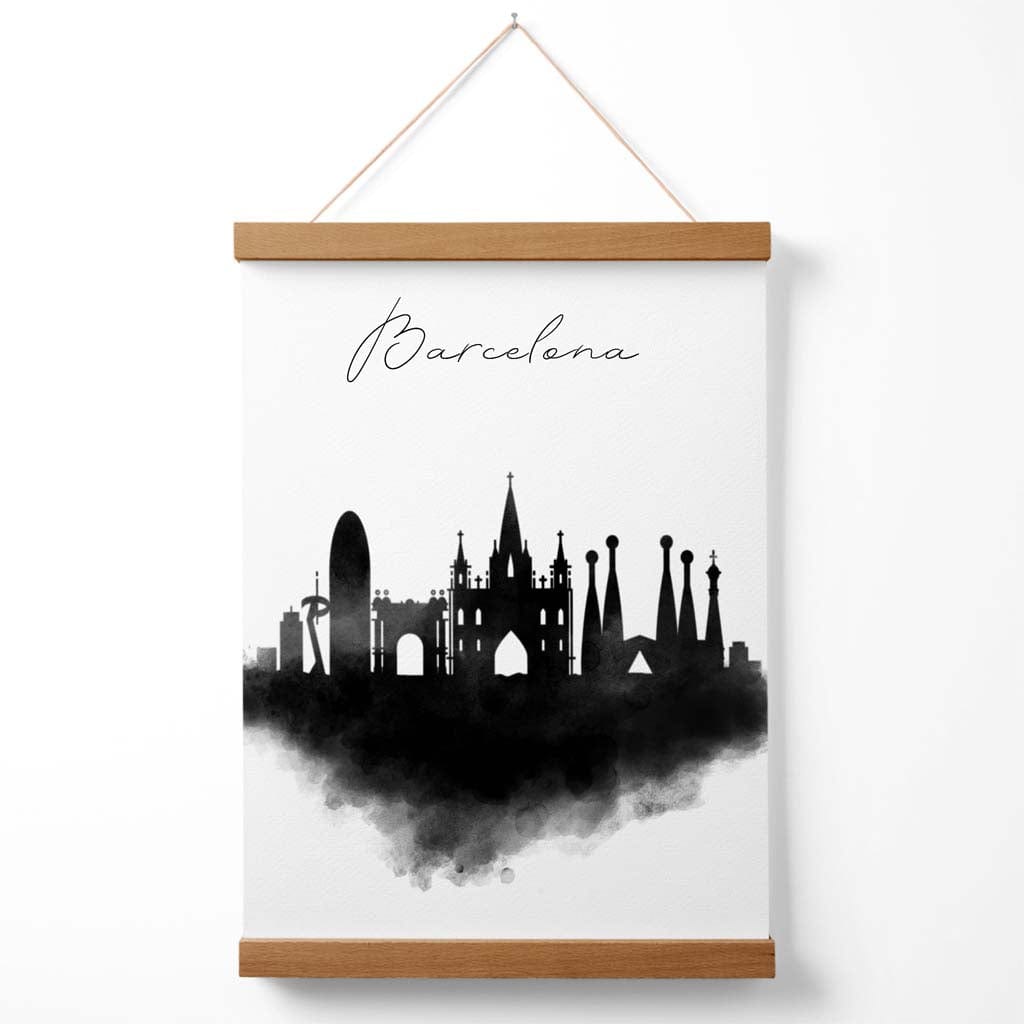 Barcelona Watercolor Skyline City Poster with Hanger | Bowlift