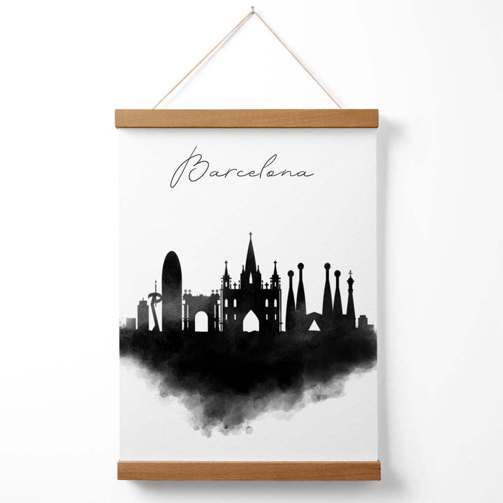 Barcelona Watercolor Skyline City Poster with Hanger | Bowlift