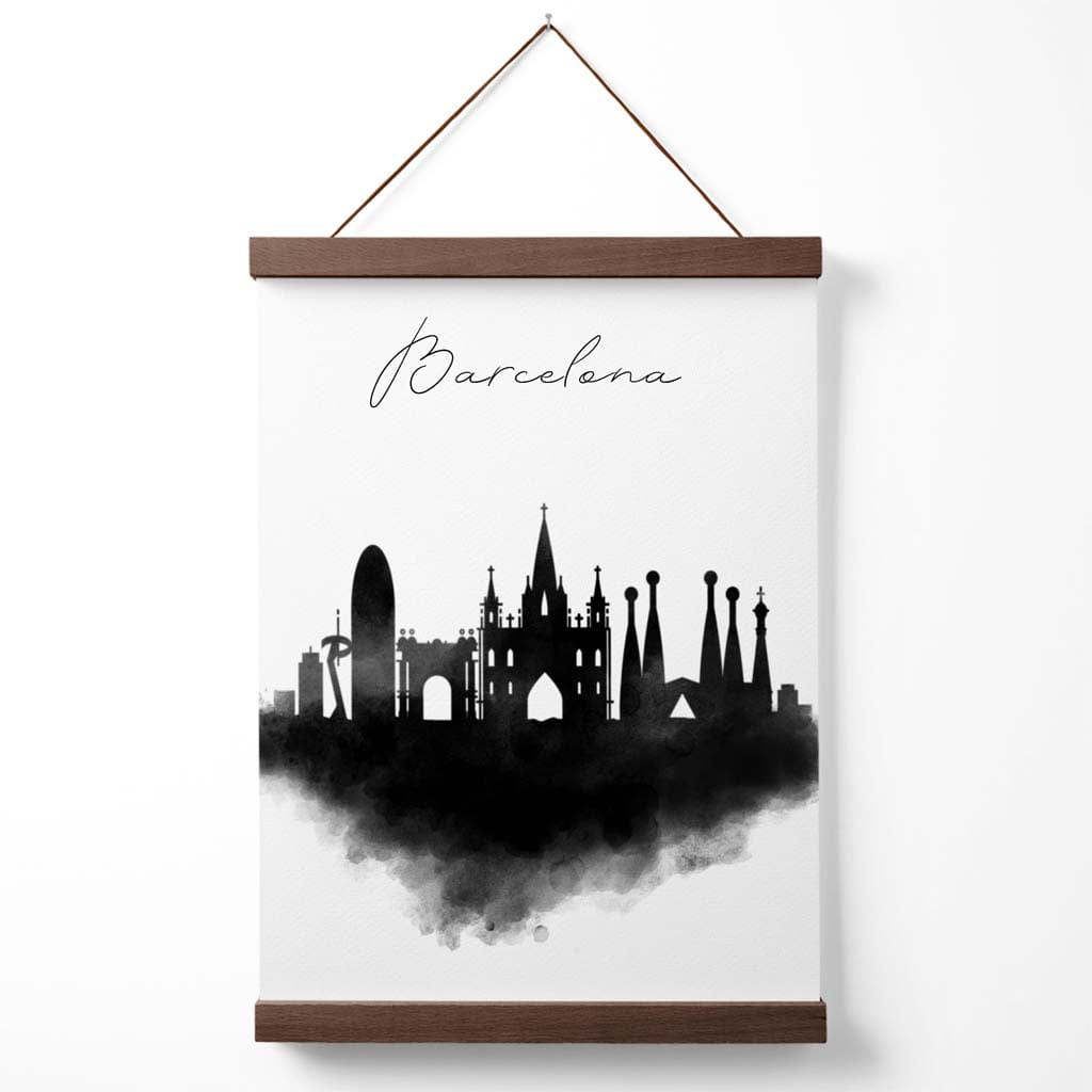 Barcelona Watercolor Skyline City Poster with Hanger | Bowlift