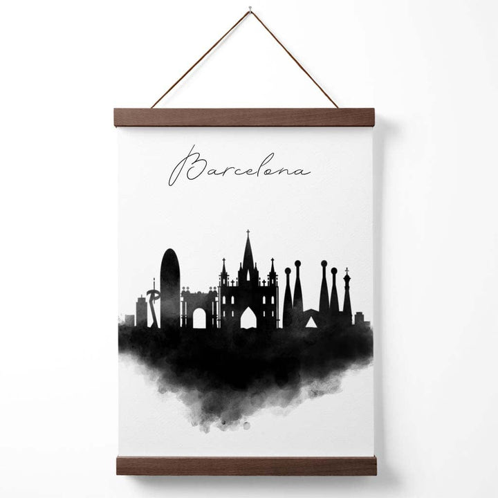Barcelona Watercolor Skyline City Poster with Hanger | Bowlift