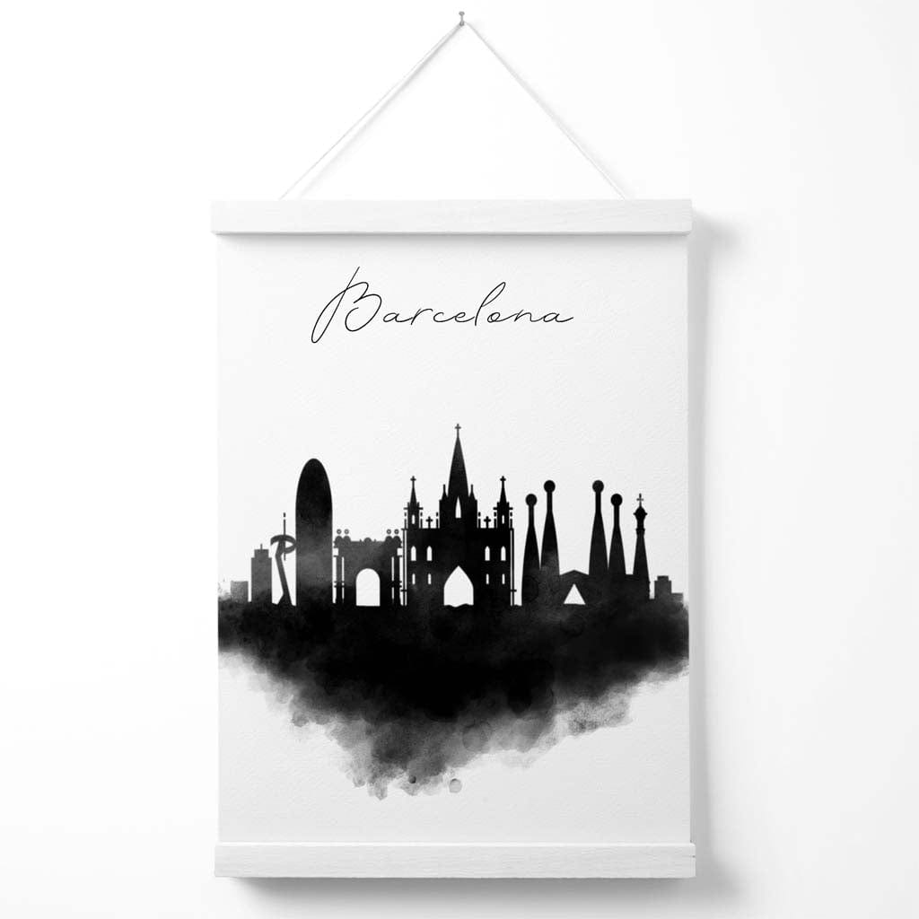 Barcelona Watercolor Skyline City Poster with Hanger | Bowlift