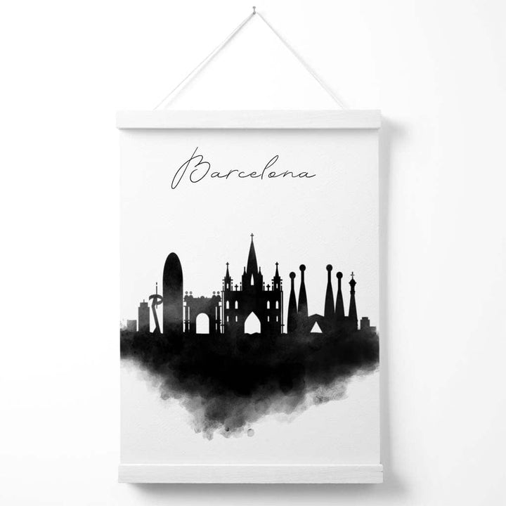 Barcelona Watercolor Skyline City Poster with Hanger | Bowlift